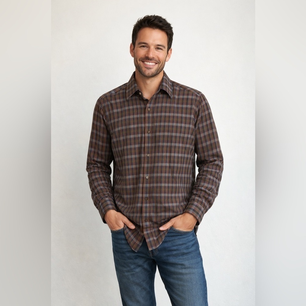 Pendleton 100% wool Plaid button down shirt Large long sleeve brown black tan
